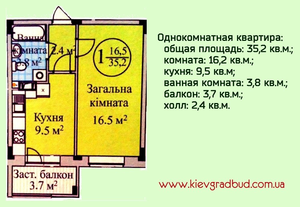 Однокомнатная квартира (35,2 кв.м) в теплом кирпичном доме