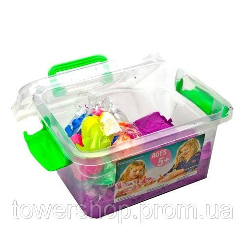 Кинетический песок 1кг с песочницей + 12 формочек в контейнере