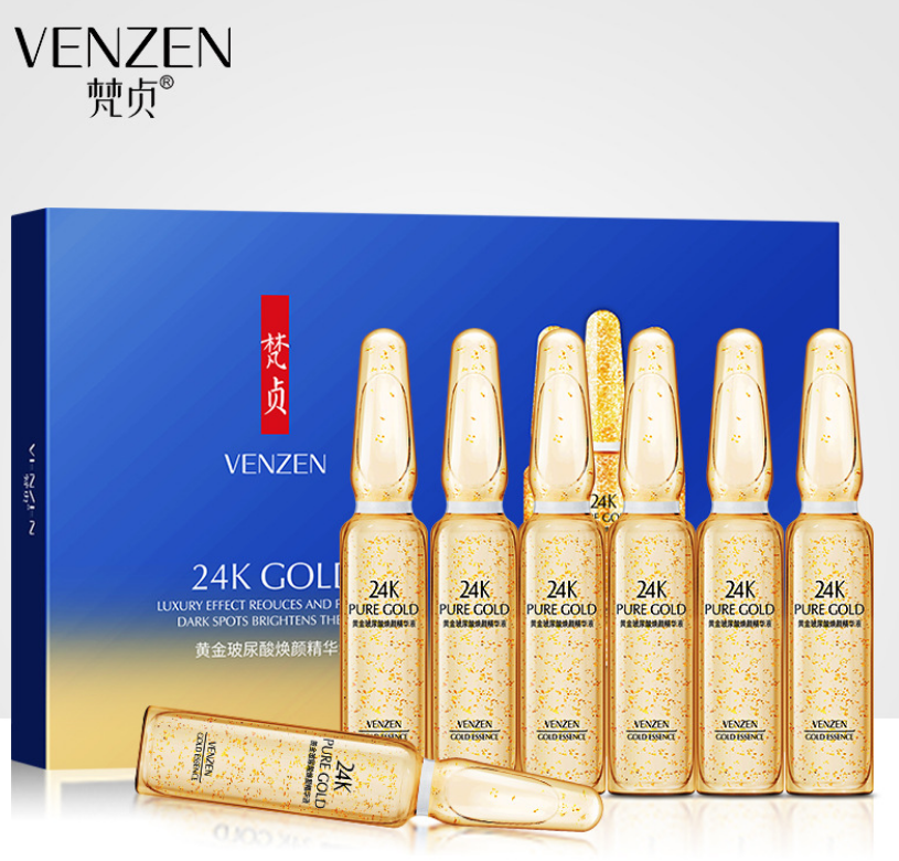 Сыворотка гиалуроновой кислоты с золотом Venzen для лица и тела 24к ампулы 7шт *2ml