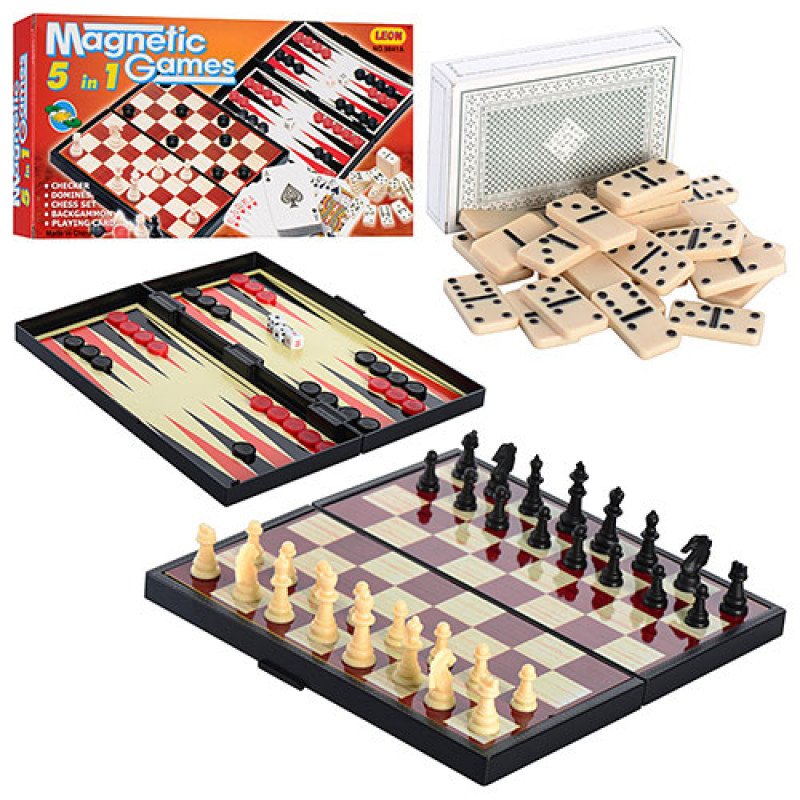 Игровой набор шахматы, шашки, нарды, карты, домино 9841А
