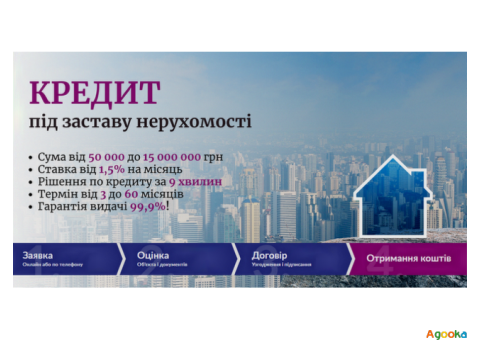 Позика під заставу нерухомості за 1 день Київ.